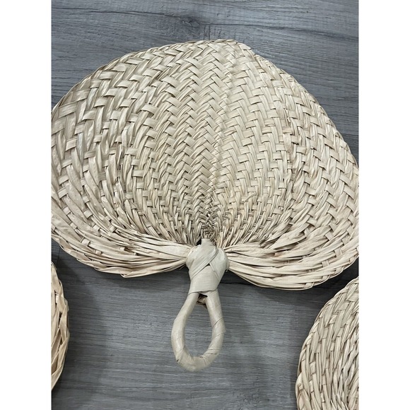 3 Vintage Woven Straw Palm Leaf Wicker Rattan Fans‎ Boho Wall Hanging - Picture 4 of 6